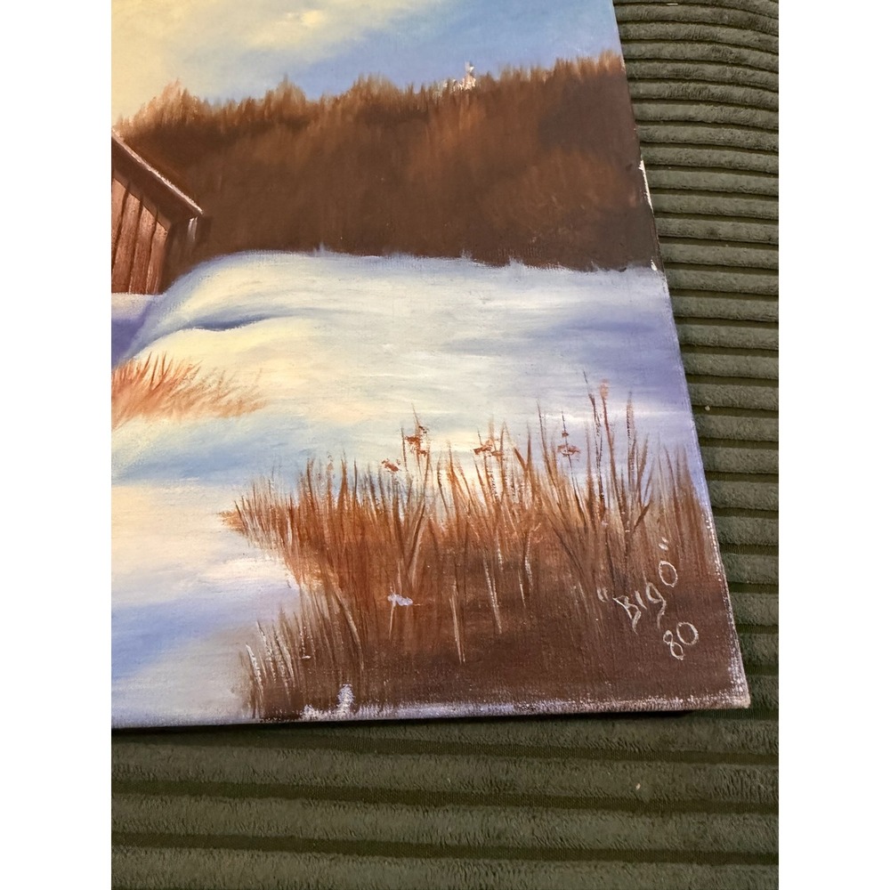 Vintage Barn Winter Landscape Oil Painting Signed‎ Big O 80 - Picture 2 of 10